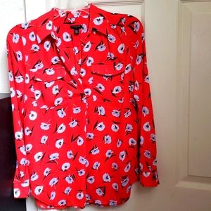 Red floral print long sleeve blouse nwot